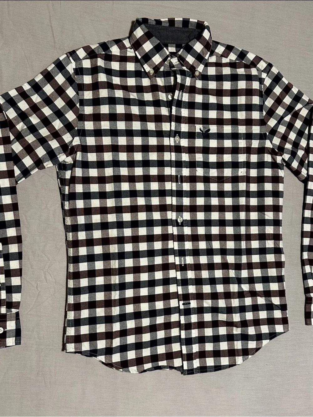 American Eagle Outfitters Brown and White Check Button-Down Shirt